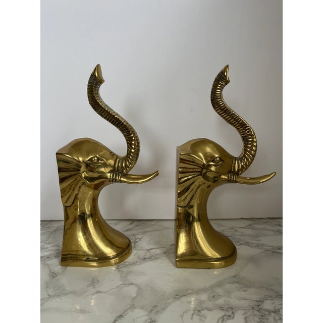 Metal Vintage Brass Elephant Bookends - a Pair For Sale - Image 7 of 10