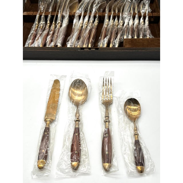 Mid-Century Bronze and Rosewood Royal Cutlery Set, 1970s, Set of 24 For Sale - Image 6 of 18