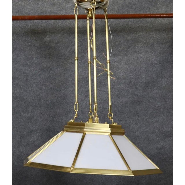 Late 20th Century Late 20th Century Ralph Lauren Art Deco Chandelier in Brass and Milk Glass For Sale - Image 5 of 10