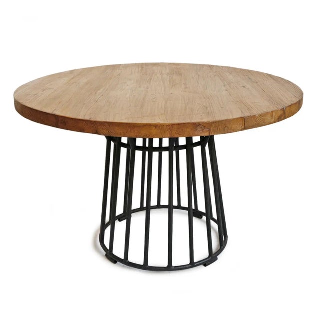 Mid-Century Modern Modern Round Teak & Iron Dining Table For Sale - Image 3 of 7