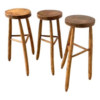 Vintage High Tripod Farmhouse Stools, 1960s, Set of 3 For Sale