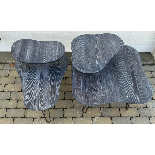 1950s Pair of Vintage Cerused Oak Two-Tear Side Tables For Sale - Image 5 of 12