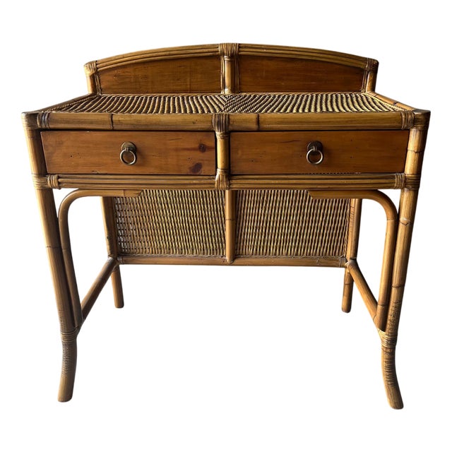 Vintage Dressing Table with Wicker Top and Drawers For Sale
