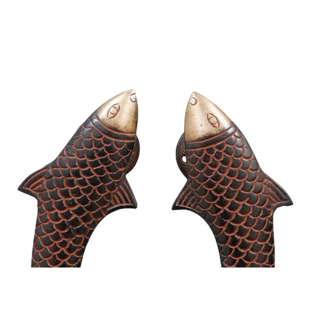 Brass Fish Door Handles, a Pair For Sale - Image 4 of 5