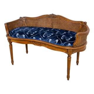 French Louis XV Style Double Cane Back Boudoir Bench For Sale