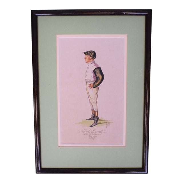 Fred Barrett Jockey Derby Winner 108 Wins 1889 Watercolour by Astor For Sale
