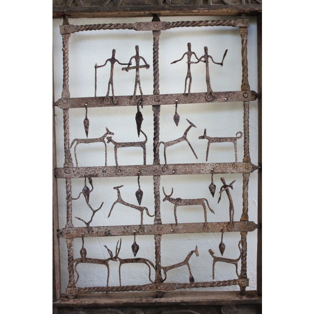 Wood Carved Two Sculptural Panels ‘Window’ With Metal Animals & Figures For Sale - Image 9 of 13