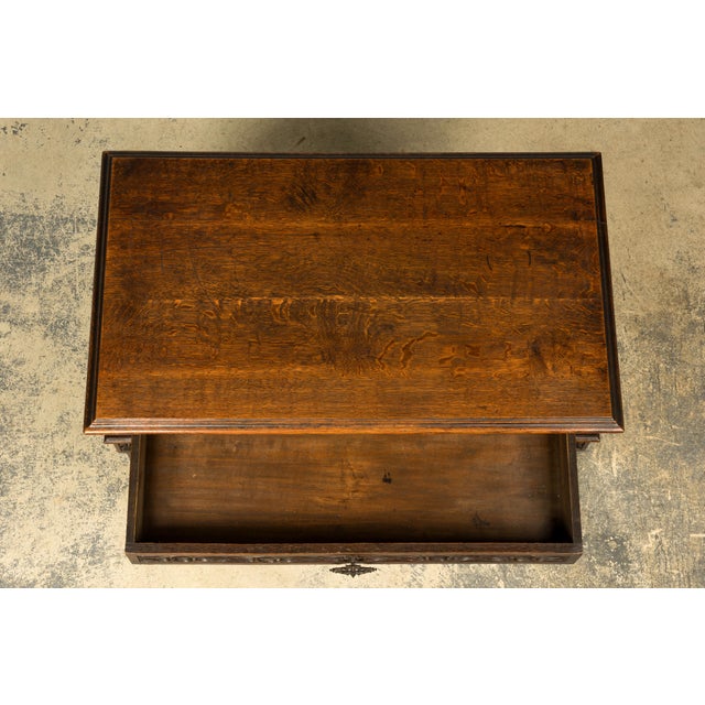 Late 19th Century French Gothic Revival Carved Oak Writing Desk For Sale - Image 4 of 18