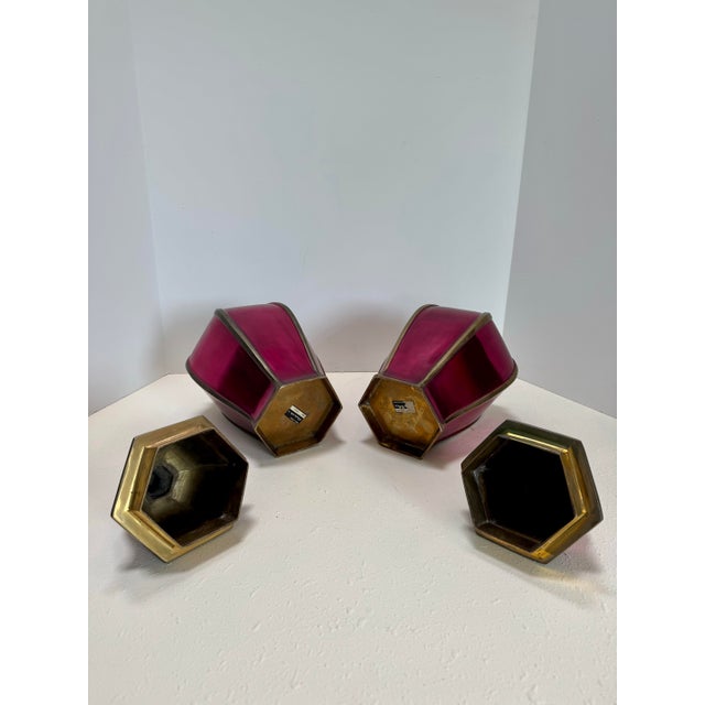 Metal Vintage Rosenthal-Netter Brass and Enamel Ginger Jars–a Pair For Sale - Image 7 of 13