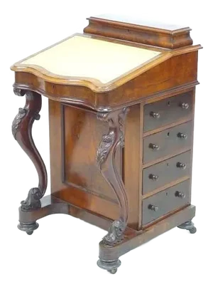 19th Century English Victorian Walnut and Mahogany Davenport