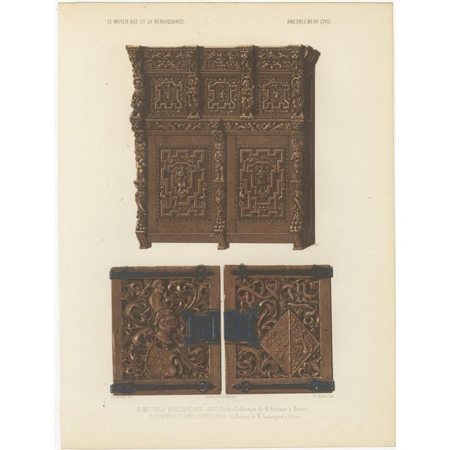 Dutch Carved Cabinet and Credence Doors, 1851, Paper For Sale - Image 3 of 9