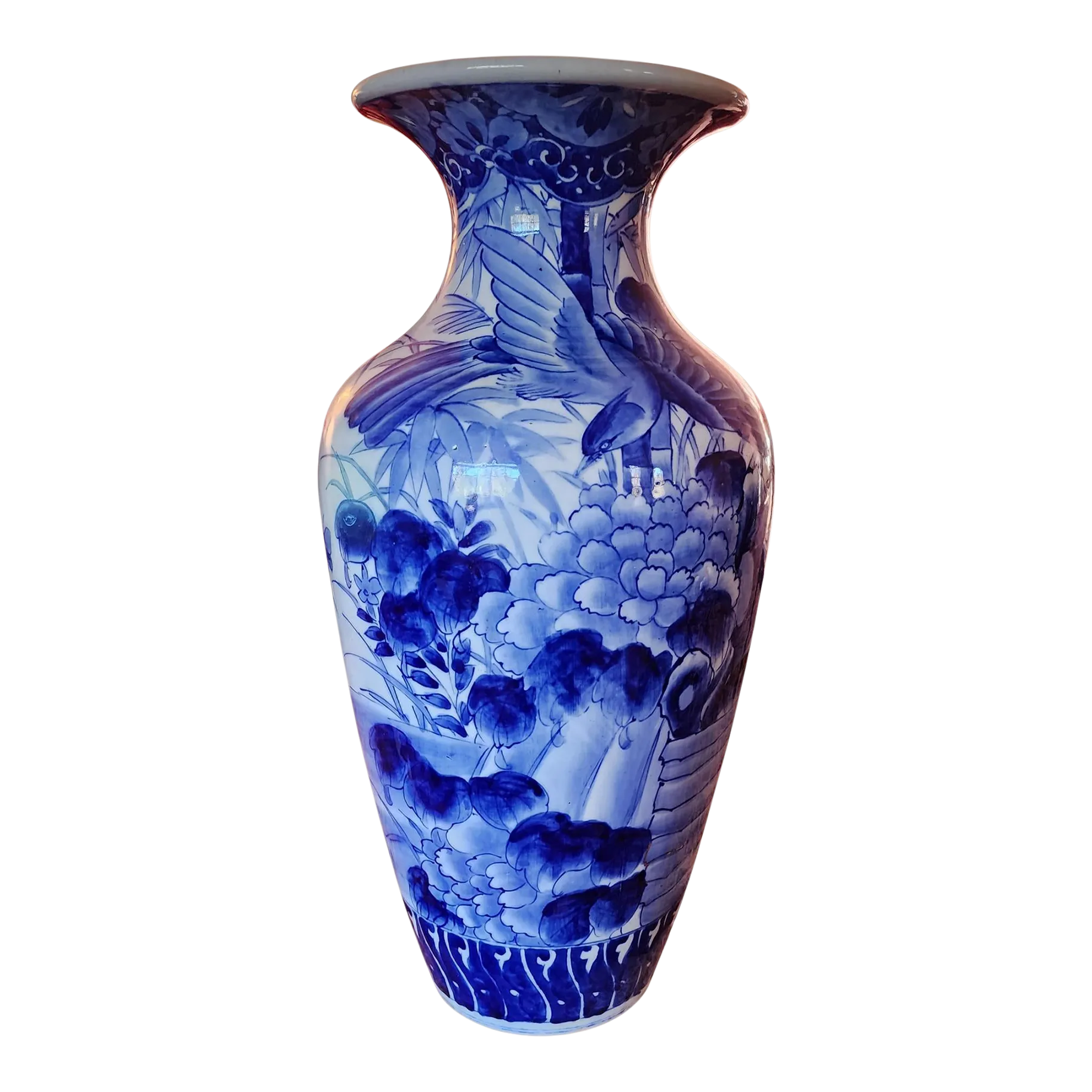 中国 古美術 花瓶 Vase 20cm Chinese Hand Painted 磁器 Empty Blue