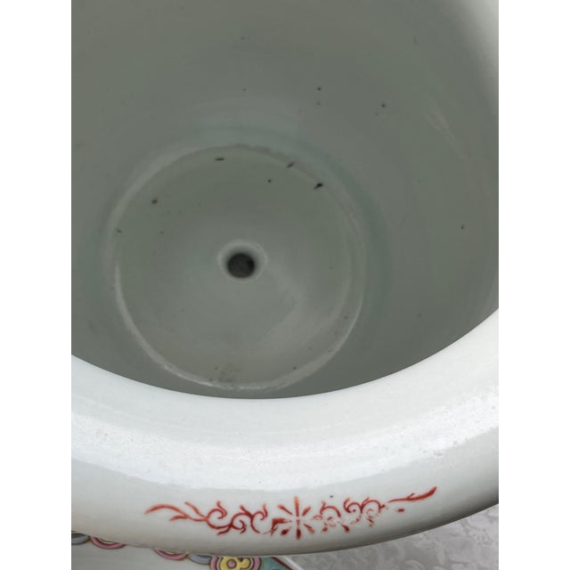 Mid 20th Century Pair Large 13" Chinese Famille Jaune Phoenix Porcelain Planters & Trays-Heavy For Sale - Image 5 of 11