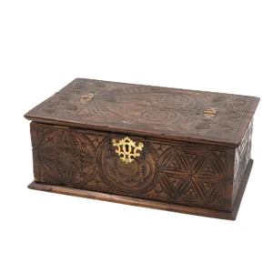 A 17th Century Carved Oak Box With Side Drawer Dated 1655.