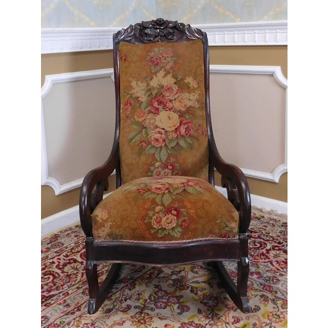 Antique Victorian Era Carved Walnut Lincoln Rocker Rocking Chair c1860