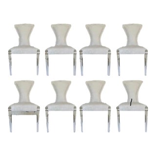 Baker Modern White and Gray Cut Velvet IIa Dining Chairs Set of 8 For Sale