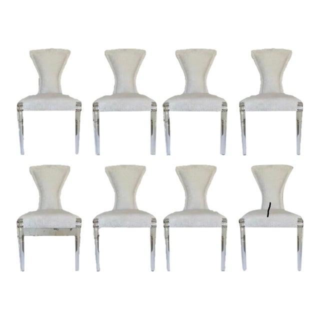 Baker Modern White and Gray Cut Velvet IIa Dining Chairs Set of 8 For Sale