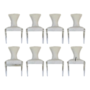 Baker Modern White and Gray Cut Velvet IIa Dining Chairs Set of 8