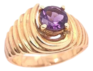 14 Karat Yellow Gold With Center Amethyst Dome Fashion Ring