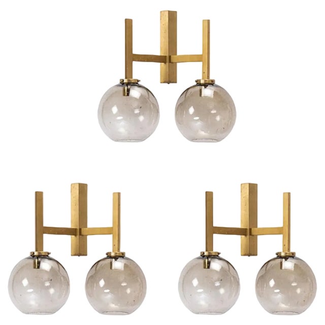 Large Brass Wall Lamp attributed to Holger Johansson, Sweden, 1960s For Sale