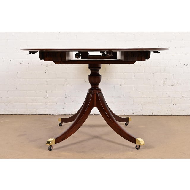 Baker Furniture Georgian Banded Mahogany Pedestal Extension Dining Table, Newly Refinished For Sale - Image 11 of 13