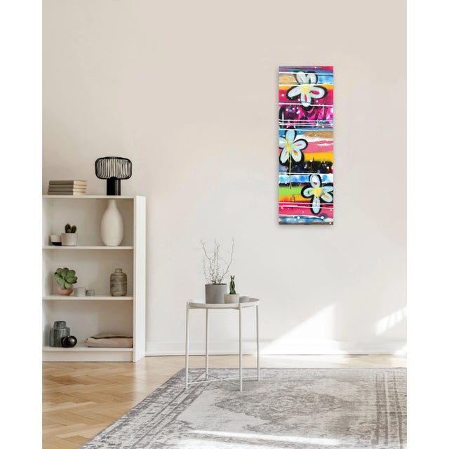 Pink Colorful Street Art Urban Graffiti Painting Flowers Tall Art "Favorite Sunrise Walk" Original Artwork by Amber Goldhammer For Sale - Image 8 of 10