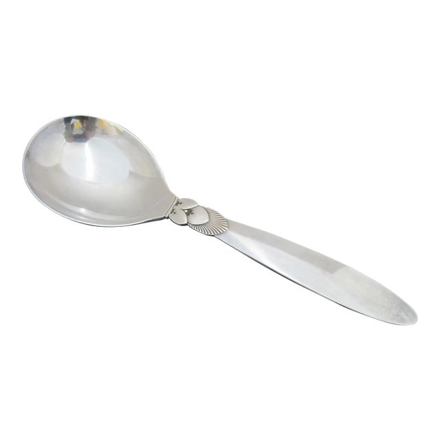 Georg Jensen Denmark Sterling Silver Cactus 8 3/4" Serving Spoon Tablespoon For Sale