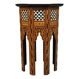 Antique Moroccan Side Table With Shell and Wood Inlay For Sale