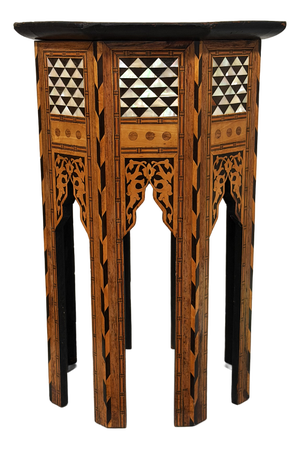 Antique Moroccan Side Table With Shell and Wood Inlay