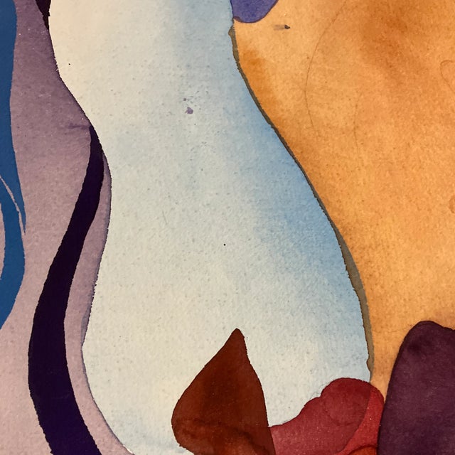 1970s 1970’s Vintage Original Organic Abstract Watercolor Painting For Sale - Image 5 of 7