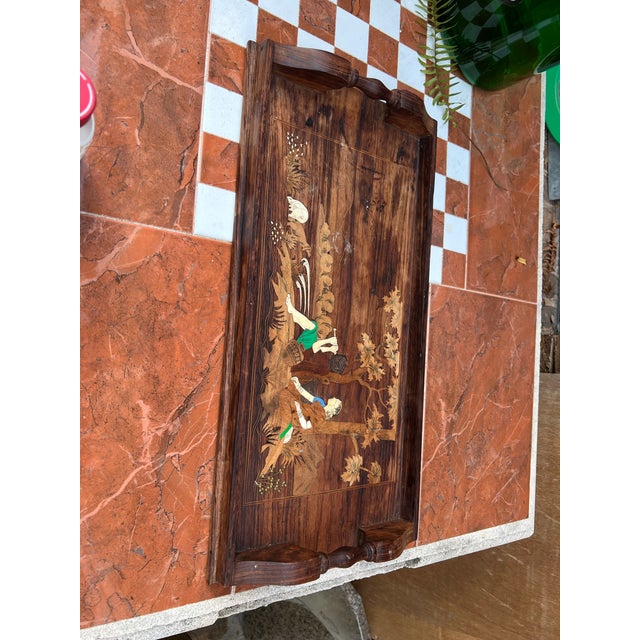 1970s Wooden Carved and Painted Tray For Sale - Image 4 of 11