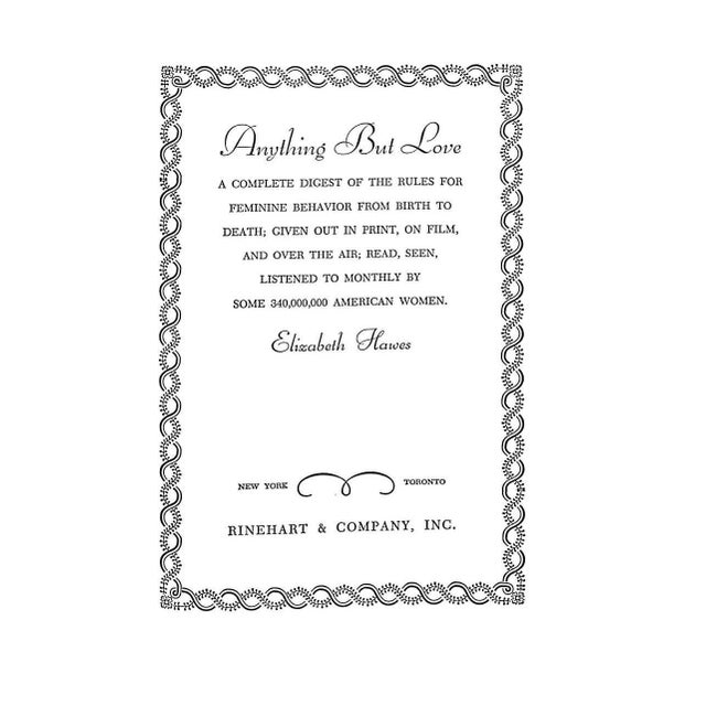 HAWES, Elizabeth [277] pp. Rinehart & Company, Inc. 1948 8 1/4" x 5 3/4" Jacket design by Ellison and Frank Liebermann An...