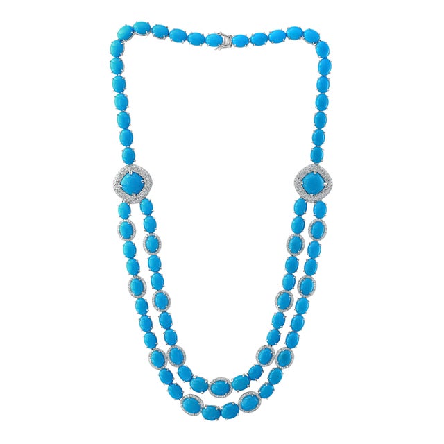 2010s 104 Carat Sleeping Beauty Turquoise Necklace and Earring Set, Bridal, 18 K Gold For Sale - Image 5 of 18