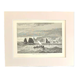 Antique 1874 Wood Engraving "Scene at the Mouth of Russian River" CA w/11x14 Mat