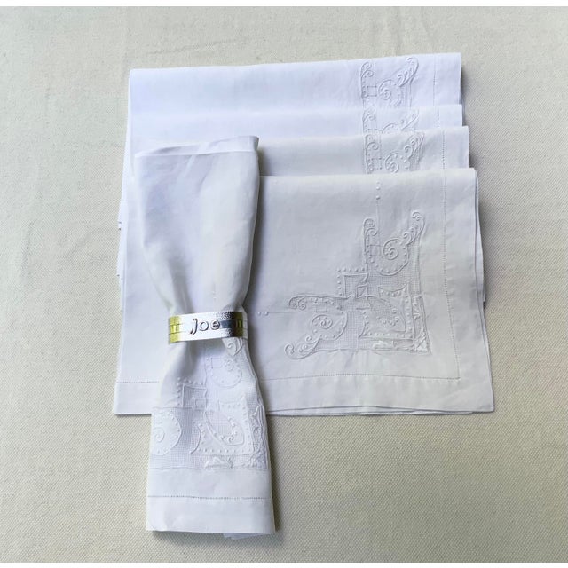 Antique French Linen Napkins, Set of 5, Hemstitched Ladderwork Embroidery, Circa 1900 For Sale - Image 13 of 15