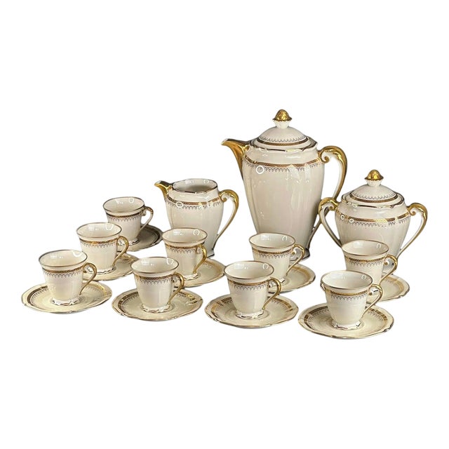 Vintage Сream and Gilt Coffee Service by R. Leclair for Limoges, France, Set of 21 For Sale