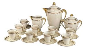 Vintage Сream and Gilt Coffee Service by R. Leclair for Limoges, France, Set of 21
