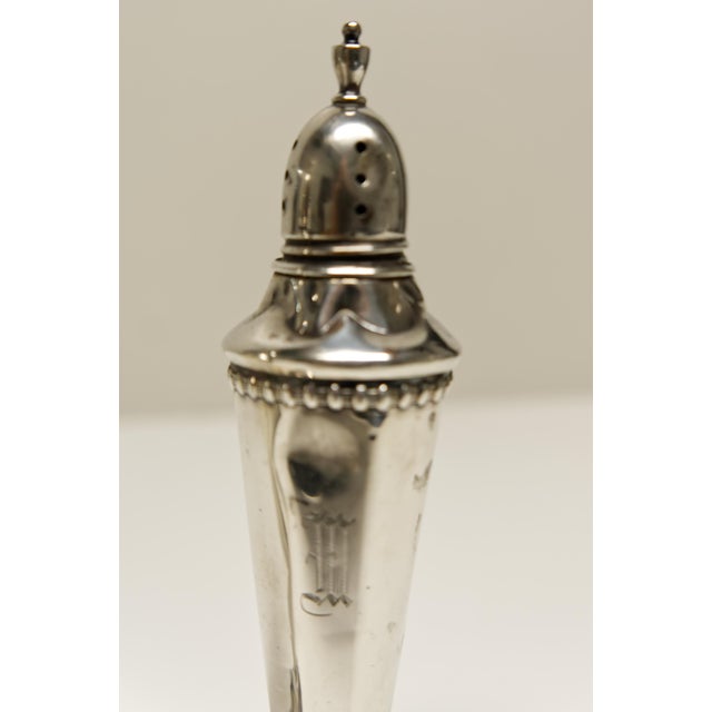 Monogramed "M" Weighted Sterling Silver Salt and Pepper Shakers For Sale - Image 4 of 8