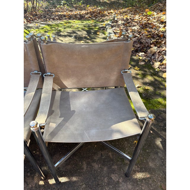 Set of 6 1960s Chrome & Suede Attributed to Pace Furniture Collection Campaign Chairs For Sale - Image 10 of 11