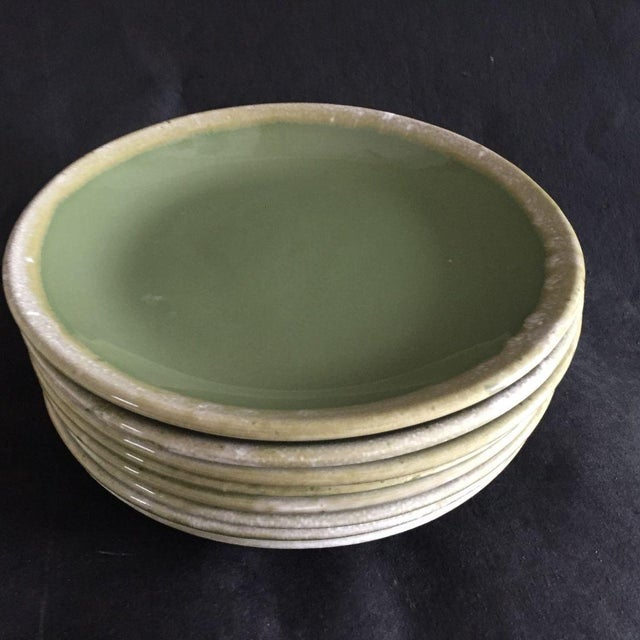 MidCentury Hull Pottery Green Drip Glaze Dinner Plates Set of 8