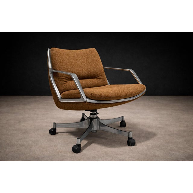 “Low Commander” Swivel Armchair by Jorge Zalszupin, Bronze Chenille and Aluminum, Brazil, 1973 – Lot 805 For Sale In New York - Image 6 of 15