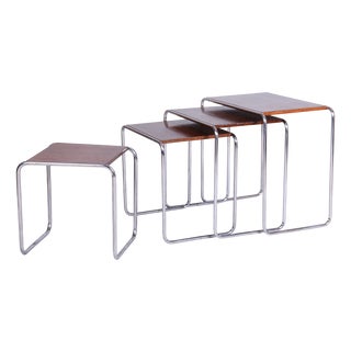 Nesting Tables in Oak and Chrome by M. Breuer for Thonet, Czech, 1920s, Set of 4 For Sale