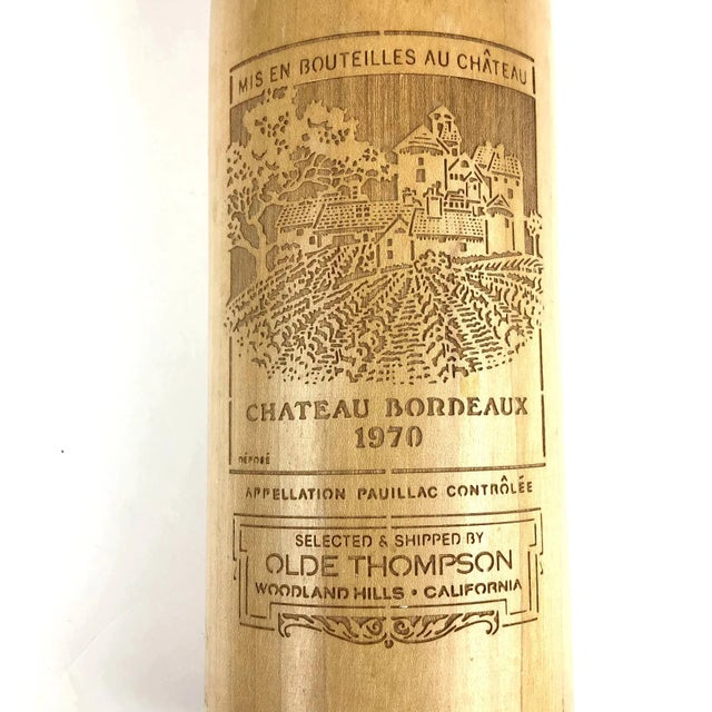 Vintage Wood Peppermill Etched Wine Bottle Shape For Sale - Image 9 of 12