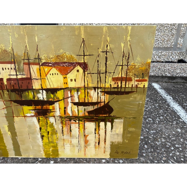 Gold Mid 20th Century Oil on Canvas Signed Lee Reynolds For Sale - Image 8 of 9