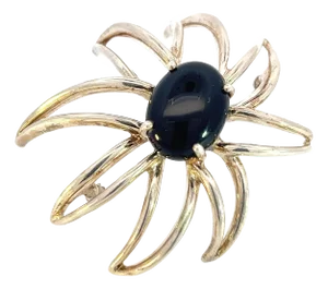 1990s Tiffany & Co Estate Large Onyx Flower Brooch Sterling Silver