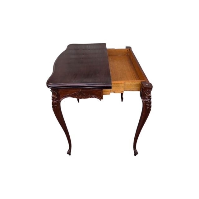 19th Century French Walnut Hand Carved Console Table/ Game Table. For Sale - Image 4 of 17