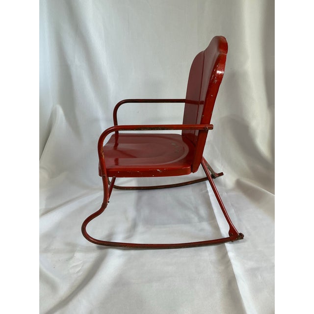 Metal 1930’s Rare Vintage John Gordon Rideout Red Clamshell Metal Child's Chair For Sale - Image 7 of 11