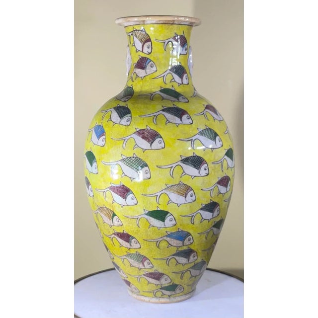 Large Persian Vintage Hand Painted Ceramic Fish Vase For Sale - Image 13 of 13