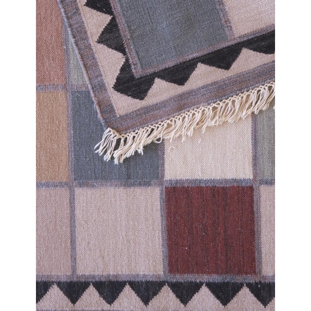 Checkered Vintage Flatwoven Rug - 5.9 X 4 Ft For Sale In Cleveland - Image 6 of 8