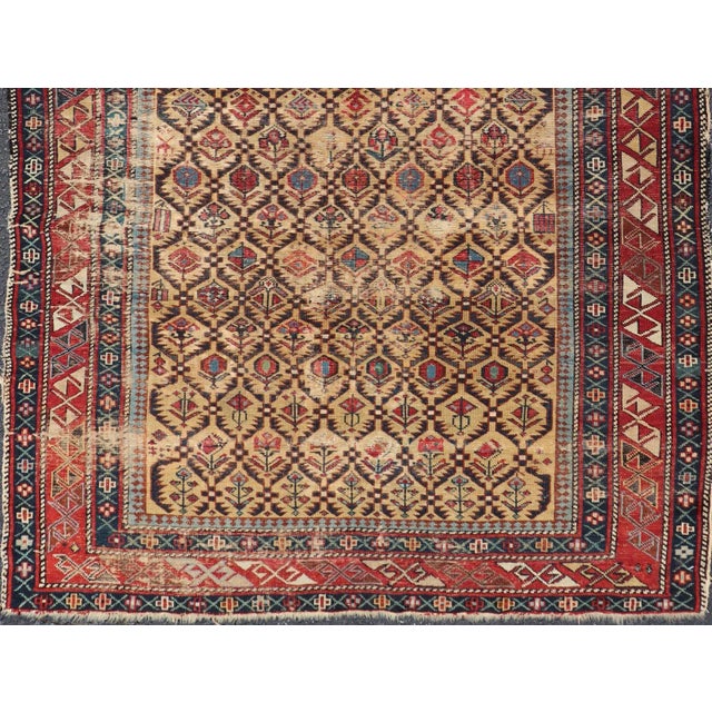 Early 20th Century Antique Shirvan Prayer Design Rug in Yellow Background and Geometric Borders For Sale - Image 11 of 11